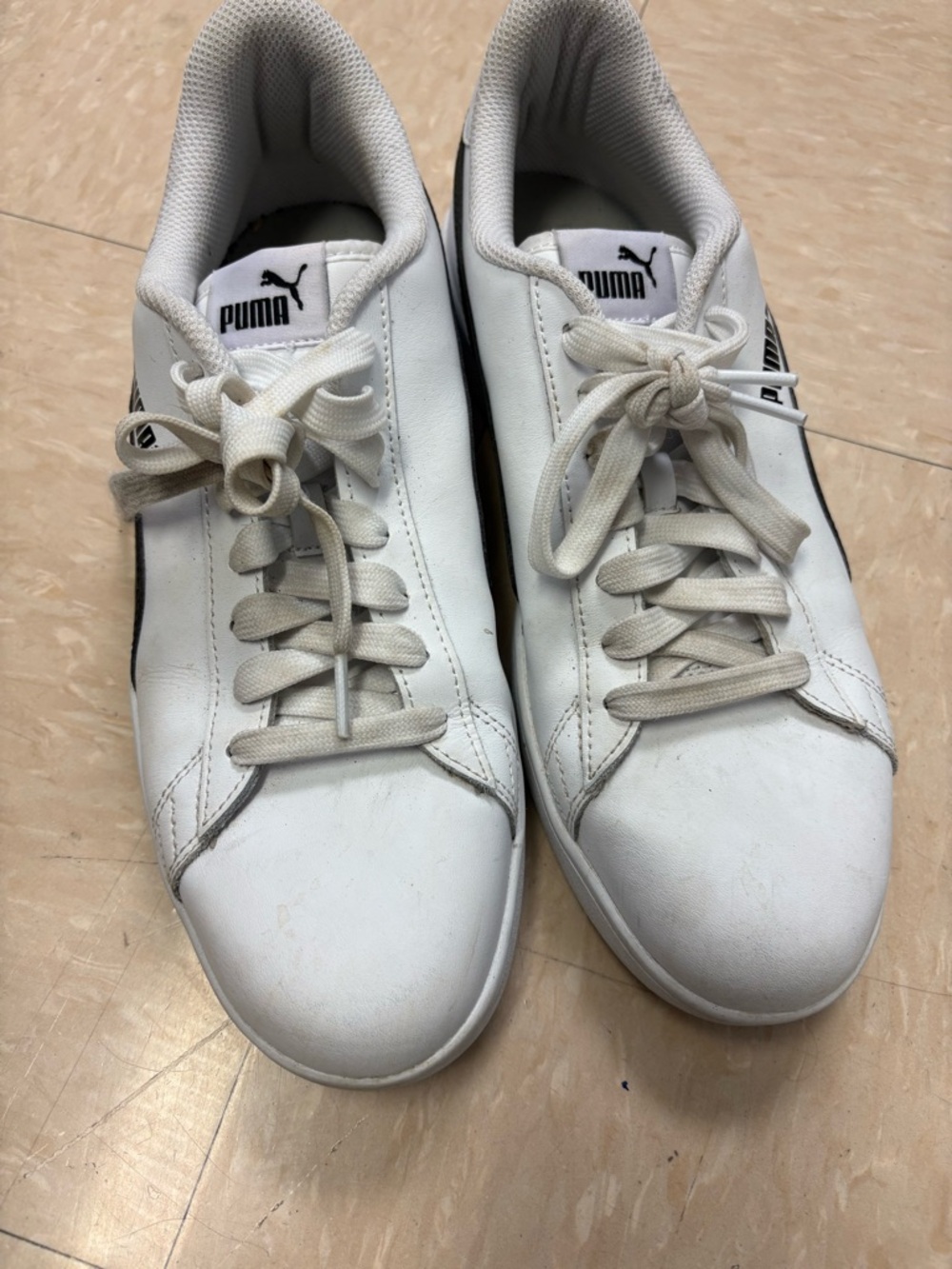 Puma White Leather Low-Top Sneakers with Black Logo Detail